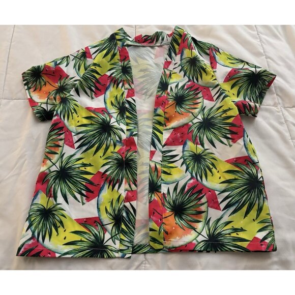 Toddler Kid's Size 4Y Watermelon Palm Frond Hawaiian Shirt Open Front NO buttons - Picture 1 of 3